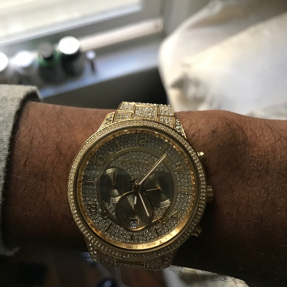 Michael Kors Slim Runway Pavé Gold-Tone Watch
